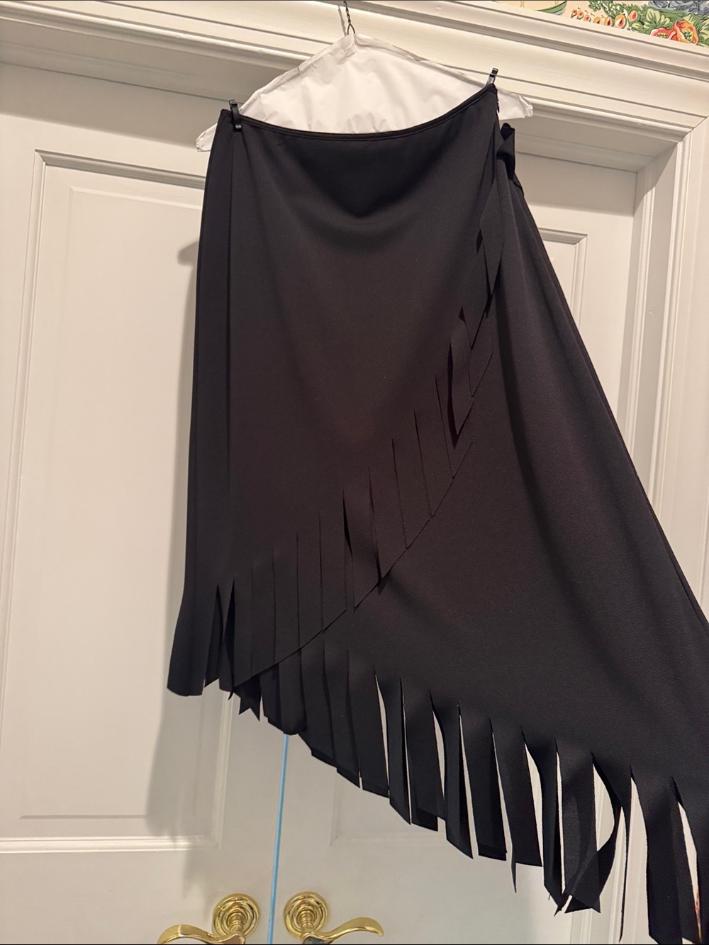 Cachet Black Asymmetrical Wide Fringe Midi Skirt - Picture 2 of 9